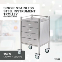 Single Stainless Steel Instrument Trolley (with 4 Drawers)