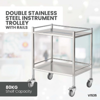 Double Stainless Steel Instrument Trolley (with Rails & No Drawer)