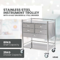 Stainless Steel Instrument Trolley (with 4 Half Drawers & 1 Full Drawer)