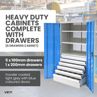 Heavy Duty Industrial Storage Cabinets 6 Drawer Cabinet (5 x 100mm & 1 x 200mm drawers)