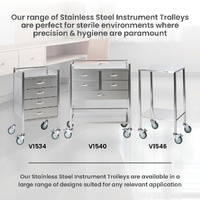 Single Stainless Steel Instrument Trolley (No rail on top)