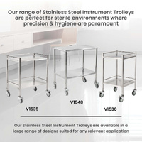 Single Stainless Steel Instrument Trolley (No rail on top)