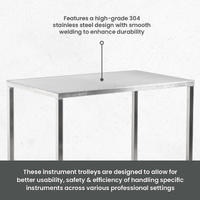 Single Stainless Steel Instrument Trolley (No rail on top)
