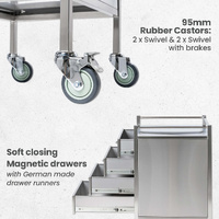 Single Stainless Steel Instrument Trolley (with 4 Drawers)