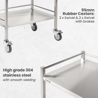 Double Stainless Steel Instrument Trolley (with Rails & No Drawer)