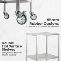 Single Stainless Steel Instrument Trolley (No rail on top)