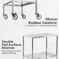 Single Stainless Steel Instrument Trolley (No rail on top)
