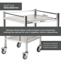 Single Stainless Steel Instrument Trolley (with Rails & No Drawer)