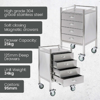 Single Stainless Steel Instrument Trolley (with 4 Drawers)