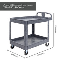 2 Tier Plastic Utility Cart (with Ergonomic Handle)