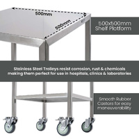 Single Stainless Steel Instrument Trolley (No rail on top)