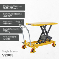Scissor Lift Trolley 510x1000mm (750kg capacity) - Single Scissor